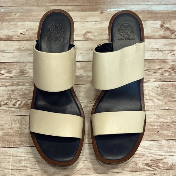 Tory Burch Butter Cream 5” Wedges Strapless Sandals Size 9-1/2M - Picture 12 of 13